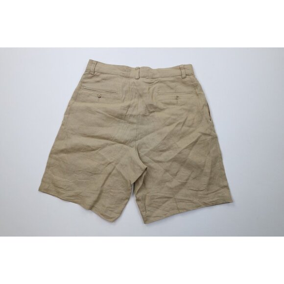 Vintage 90s Ralph Lauren Mens 32 Distressed Linen Above Knee Chino Shorts Beige - Picture 12 of 16